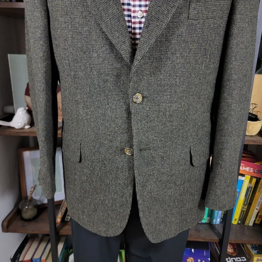 VTG Club House Men's Flannel Sport Coat Blazer‎ Two Button Green Brown Size 42R